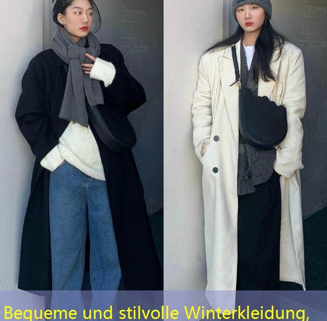 Bequeme und stilvolle Winterkleidung, zur Arbeit gehen, datieren, auf die Straße gehen, einfach tragen